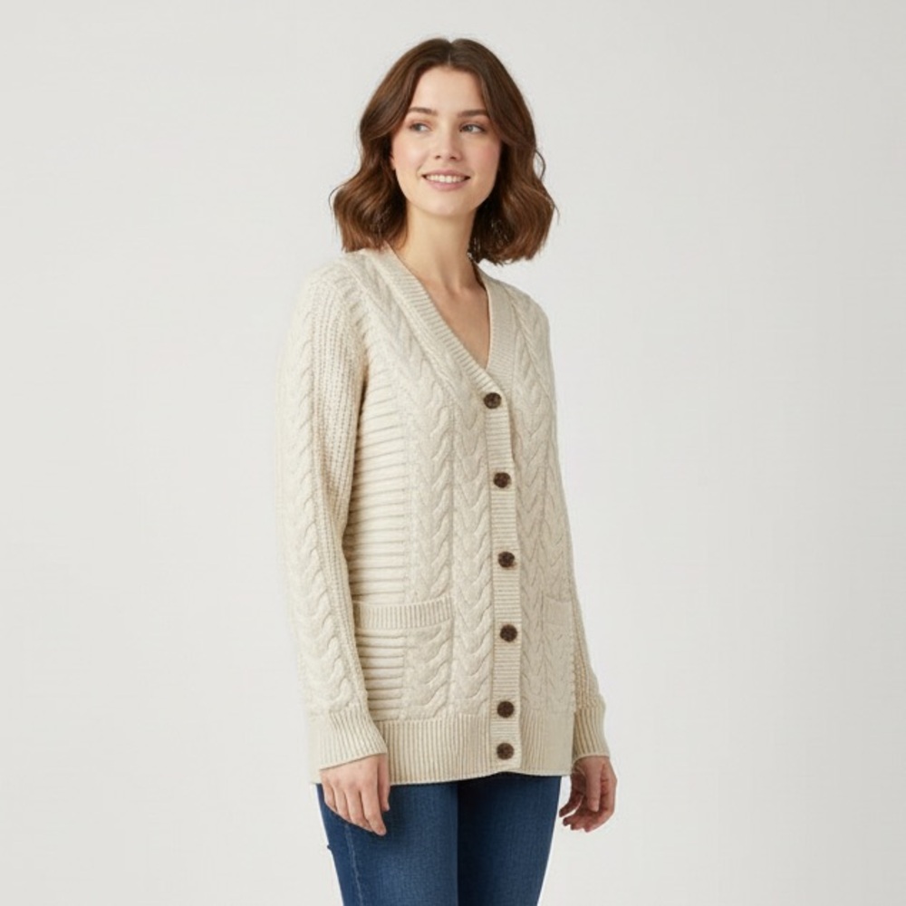 GAP Women's Cream Cable Knit Cardigan Sweater Cotton/Wool Blend Size Medium